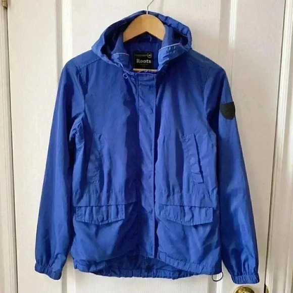 Roots Canada Windbreaker Jacket Lightweight Hooded Zip Up Cobalt Blue XS - Picture 2 of 15